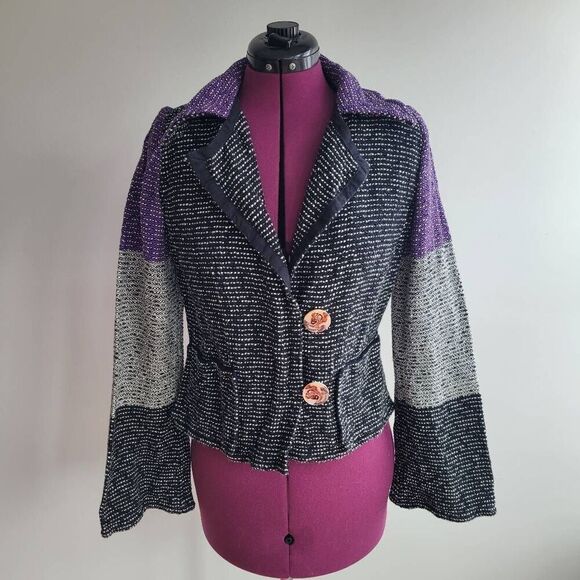 Vintage Annikki Karvinen geometric lagenlook art to wear blazer flared sleeve - Picture 3 of 16